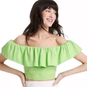 A New Day Off-the-Shoulder Ruffle Crop Top – Size L – Lime Green - NWT